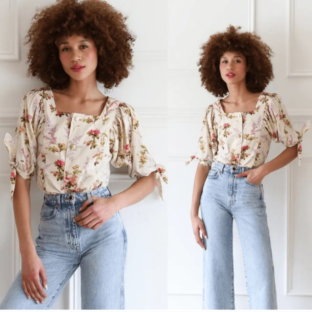 Mille Resort Cotton Floral Evelyn Peasant Top